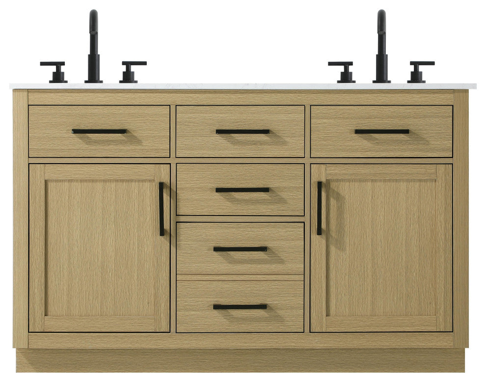Home Living 54" Double Bathroom Vanity, Honey Brown