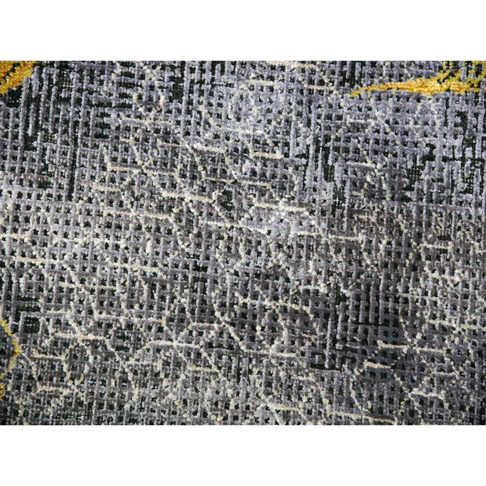 Gray Golden Dragons Chinese Inspired Wool  and Silk Hand Knotted Rug 8'x10'3"