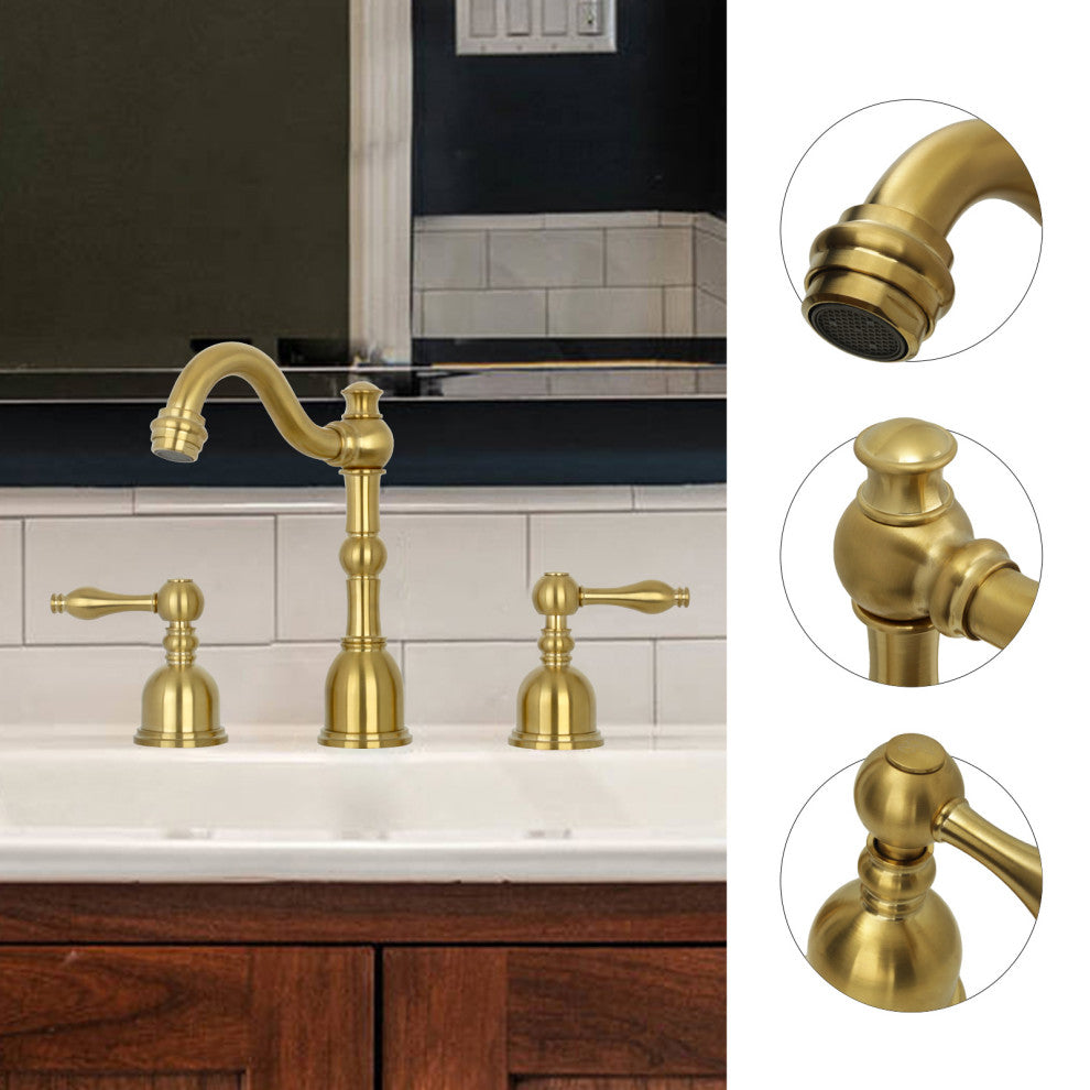Two-Handle Copper Widespread Bathroom Sink Faucet, Brushed Gold