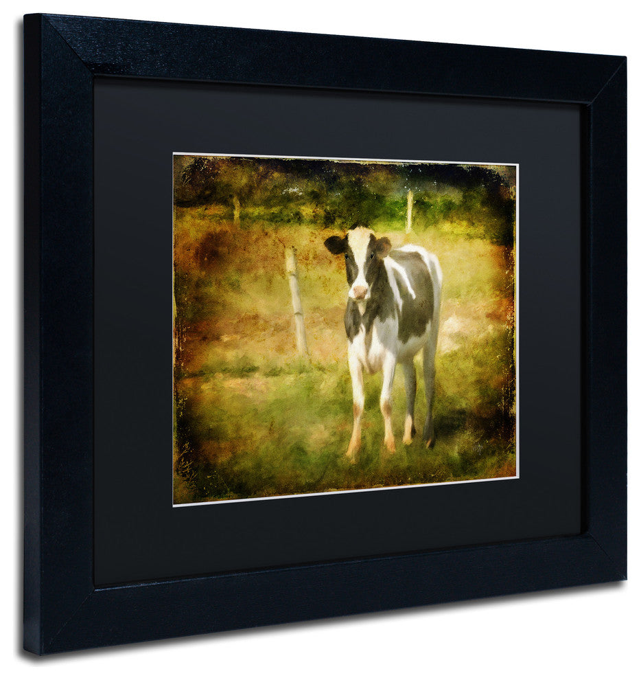 Lois Bryan 'Handsome Holstein' Art, Black Frame, Black Matte, 14"x11"