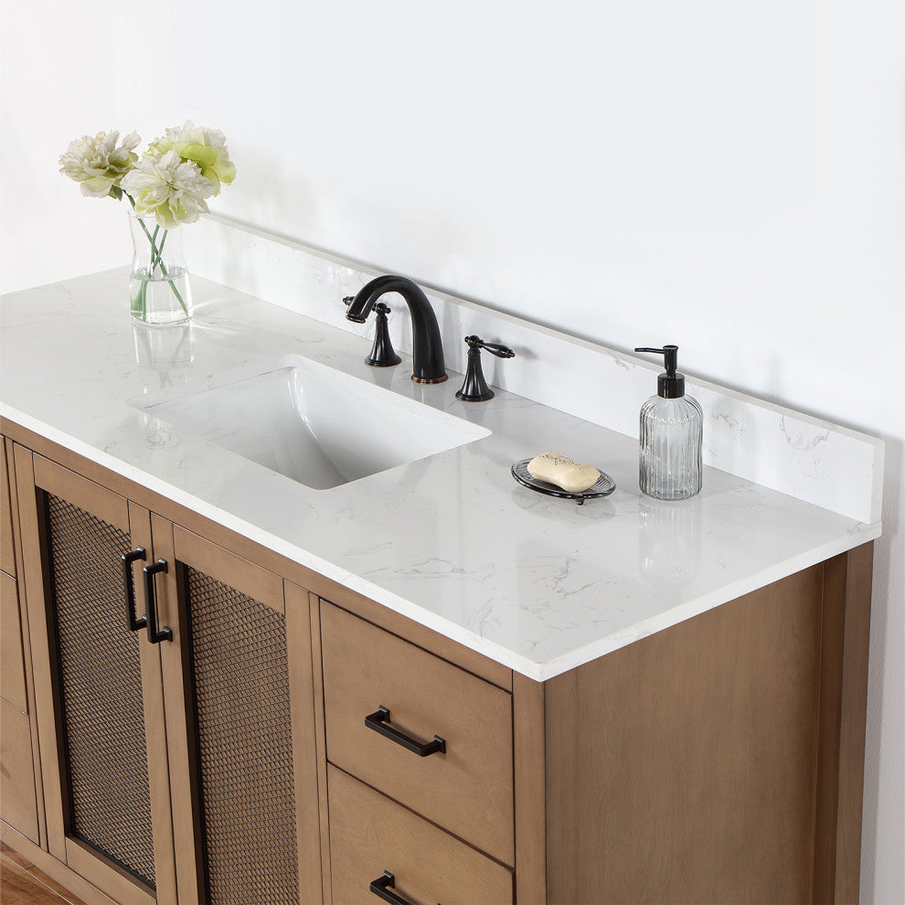 Hadiya Brown Pine Bathroom Vanity Set, 60s", Without Mirror