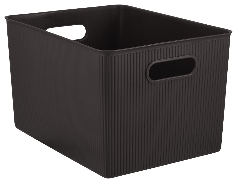 Superio Ribbed Storage Bin, Plastic Storage Basket, Brown, 22 L