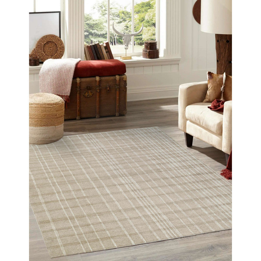 Obeetee Jaipur Grid Hand Tufted Rug, Taupe, 6'x9'