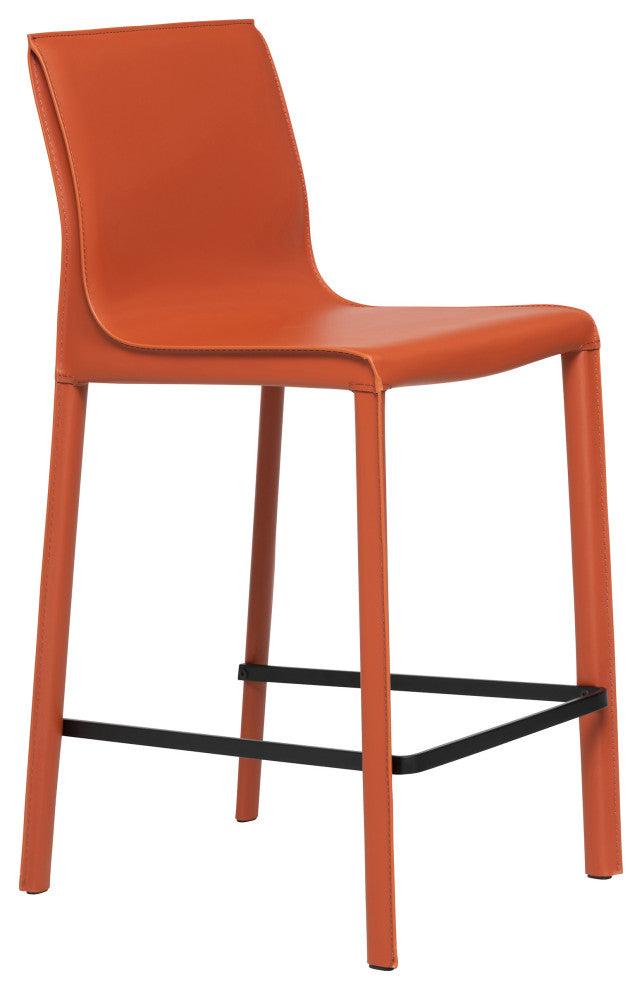 Elite Living Stan Leather 26" Counter Height Bar Stool, Orange