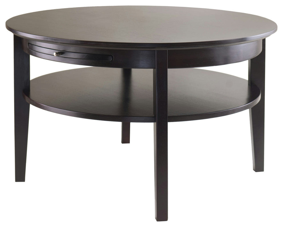 Amelia Round Coffee Table with Pull out Tray, Espresso