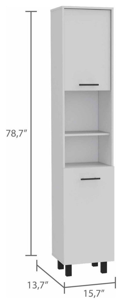 Sheffield Pantry Kitchen Cabinet, with Two Cabinets and Two Open Shelves - White
