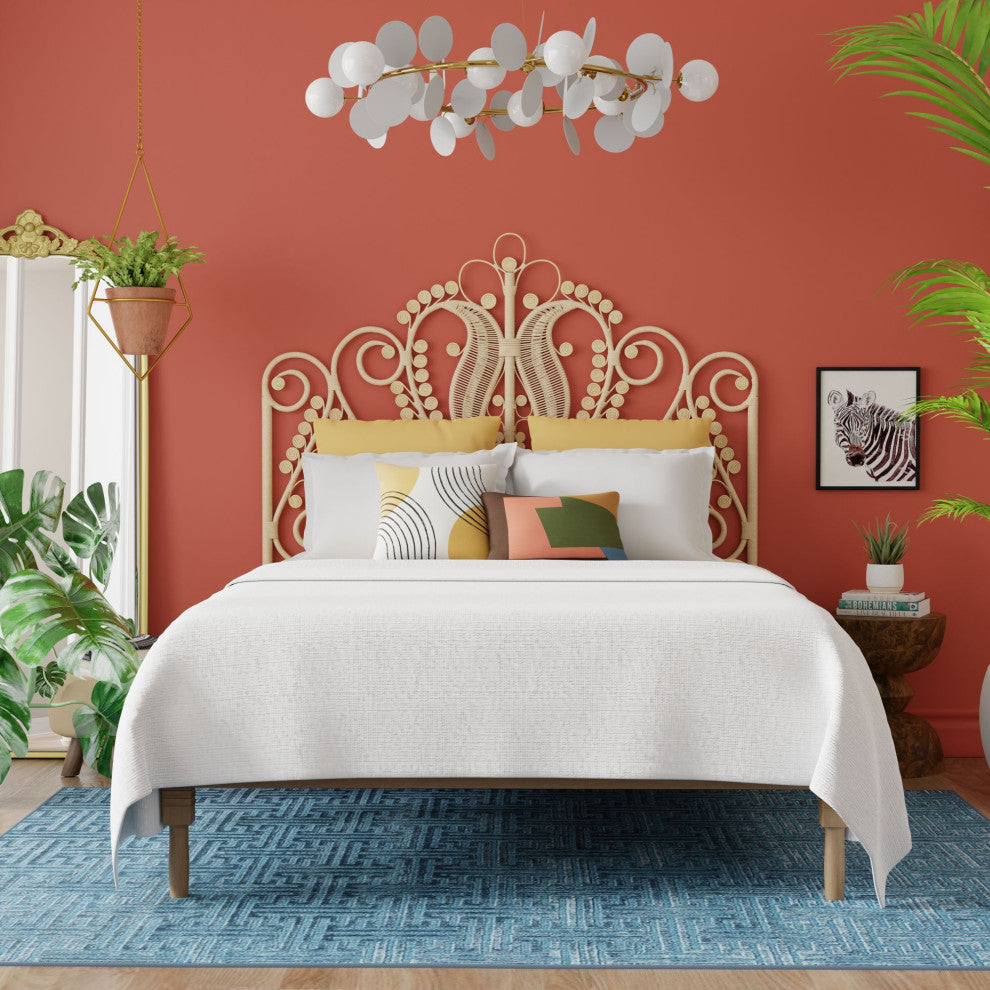Peacock Rattan Headboard, Natural-Brown, King