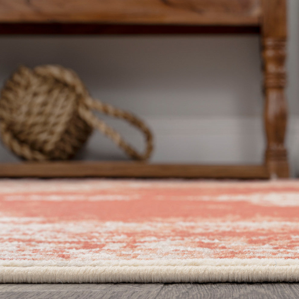 Rosalia Cottage Medallion Area Rug, Peach/Ivory, 4x6