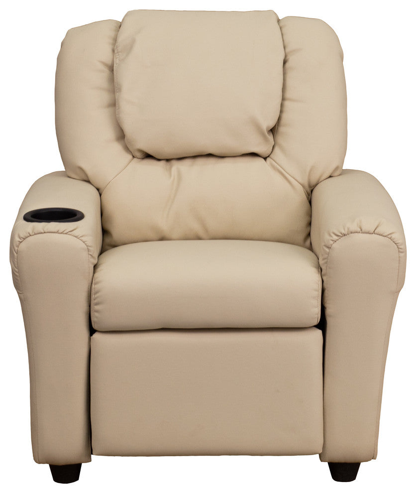 Kids Recliner With Cup Holder And Headrest, Beige