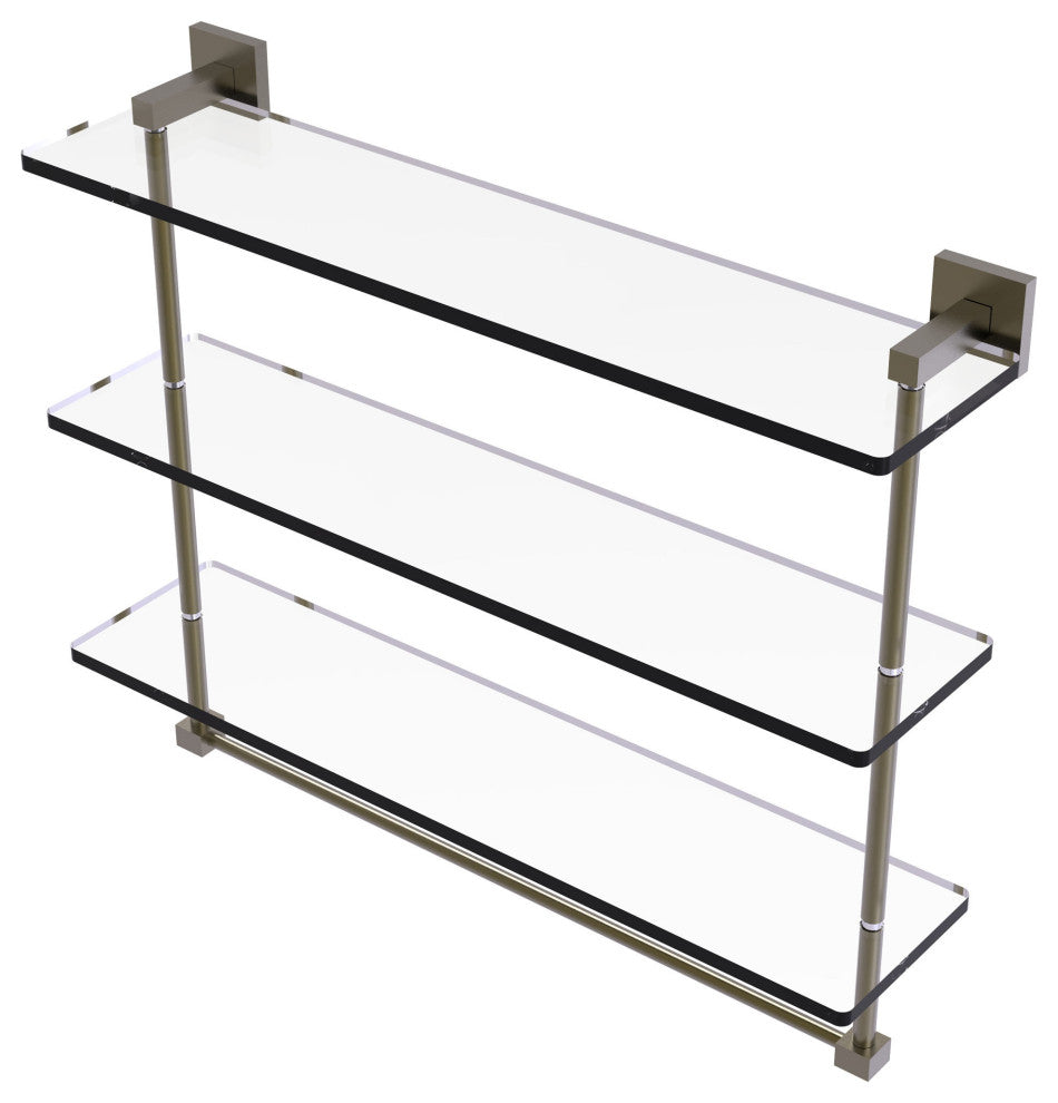 Montero 22" Triple Tiered Glass Shelf with towel bar, Antique Brass