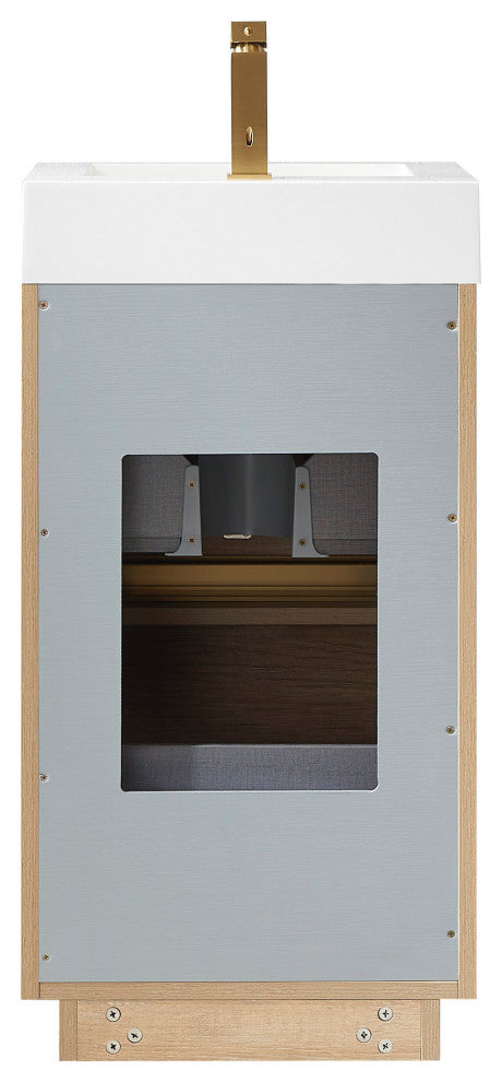 Huesca Bath Vanity, Integrated Sink Top, North American Oak, 18", Without Mirror