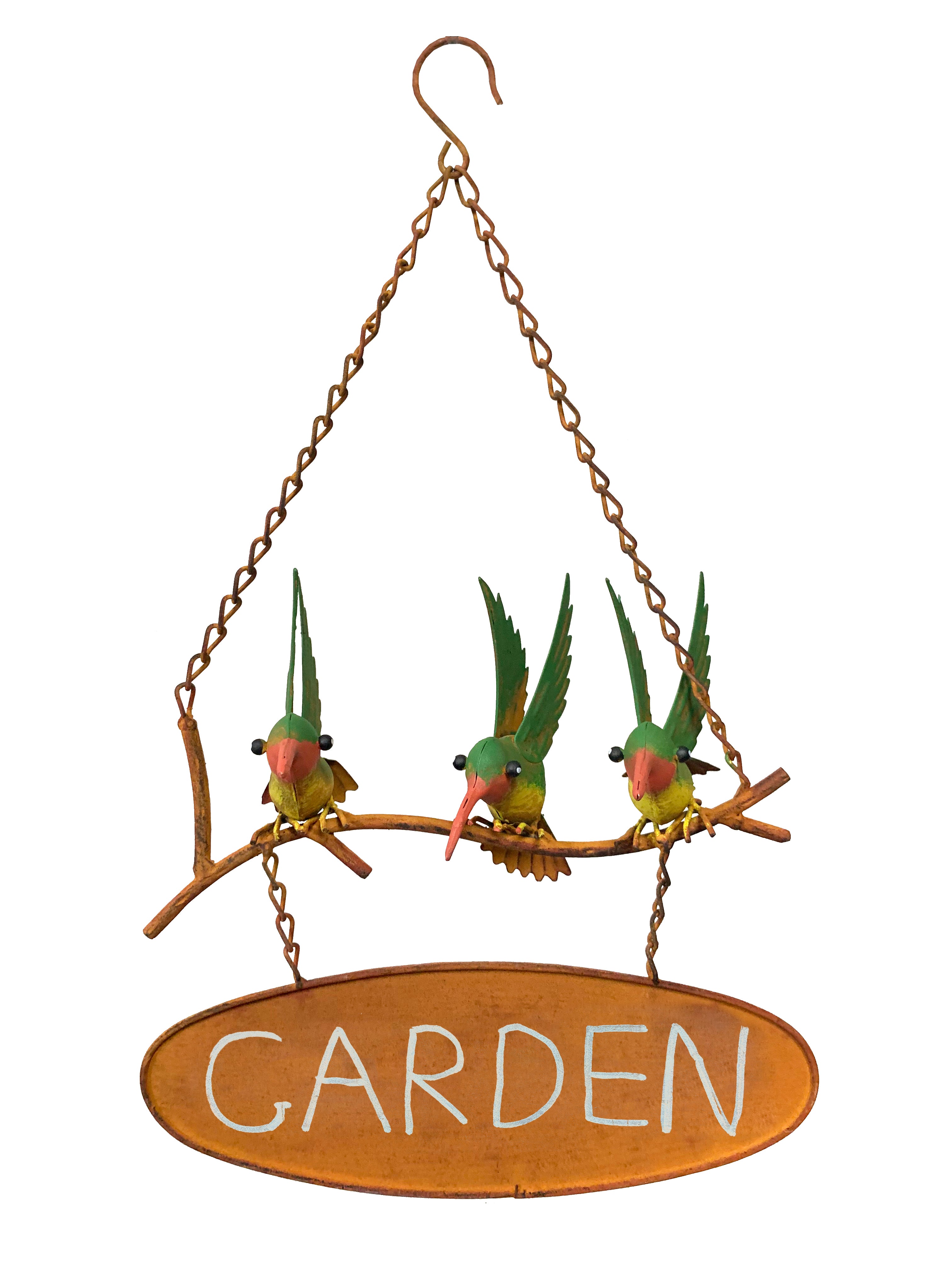 Metal Rustic Hanging Hummingbird Welcome Sign