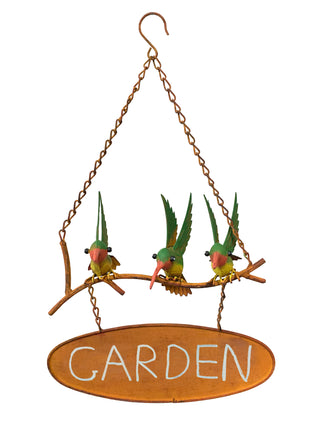 Metal Rustic Hanging Hummingbird Welcome Sign