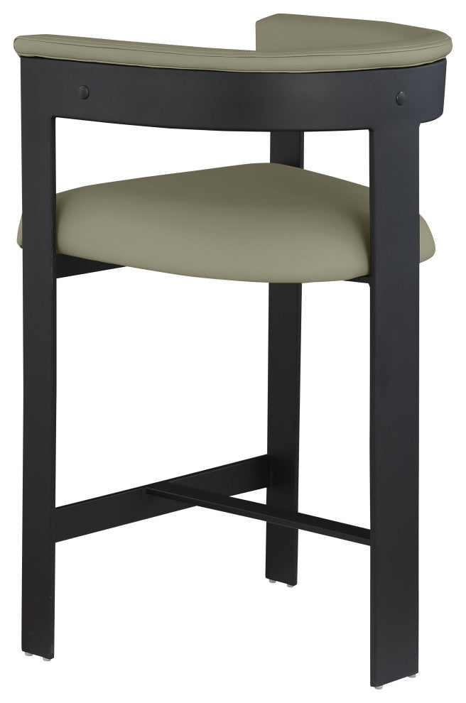 Romeo Upholstered Counter Stool, Olive, Vegan Leather, Matte Black Finish