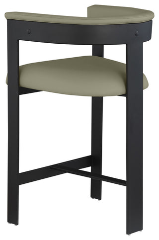 Romeo Upholstered Counter Stool, Olive, Vegan Leather, Matte Black Finish
