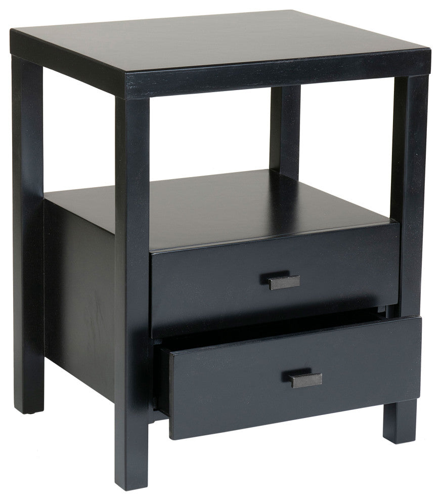 East at Main Westwood Brown Acacia Wood Square Accent Table, Black