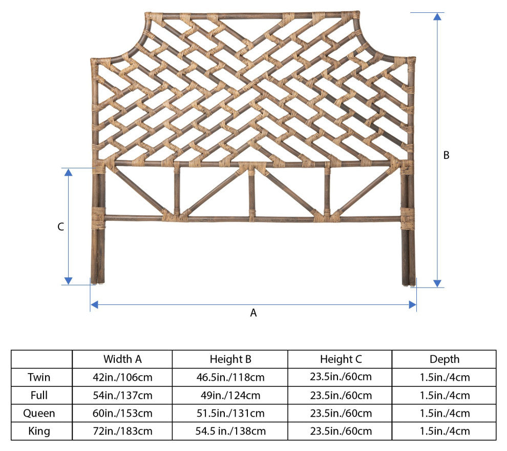 Rattan Chippendale Headboard, Antique Brown, California King Size