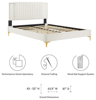 Zahra Channel Tufted Performance Velvet King Platform Bed, White