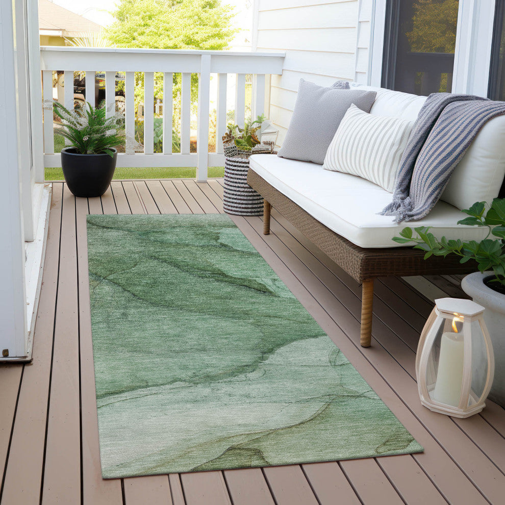 Machine Washable Indoor/Outdoor Chantille ACN607 Green 2'3" x 7'6" Runner Rug