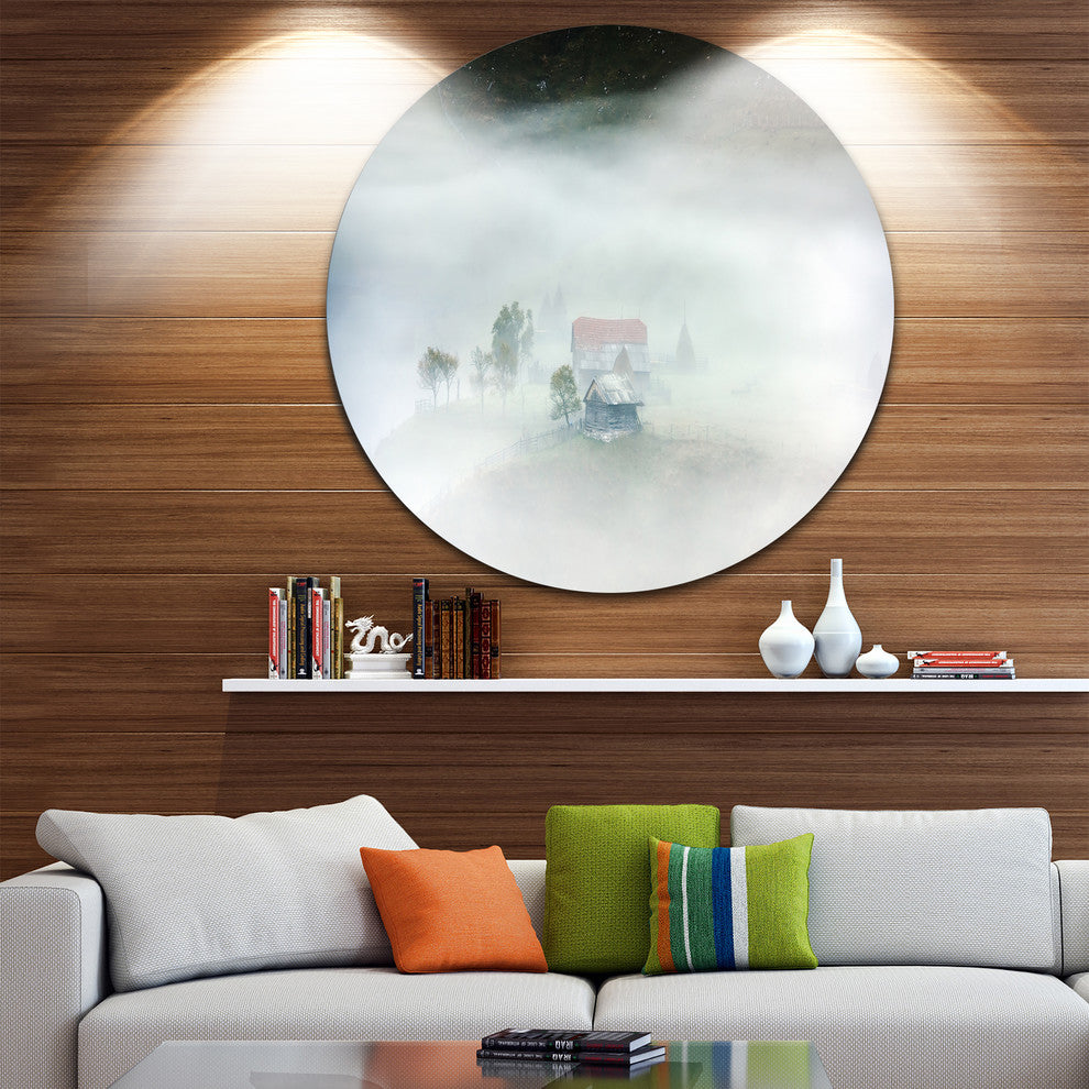 Morning Fog At Sunrise, Landscape Photo Disc Metal Wall Art, 23"