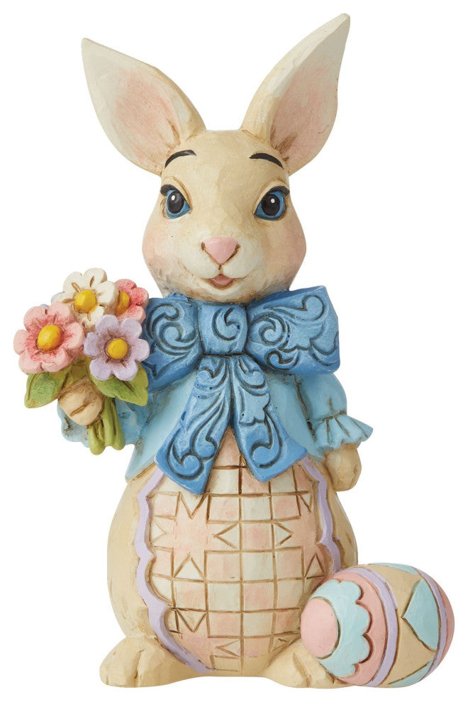 Jim Shore Easter Bunny With Big Bow Mini Polyresin Egg Flowers Basket 6010277