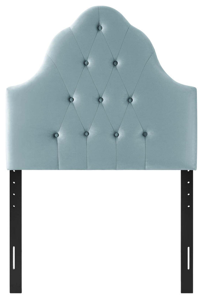 Contemporary Modern Twin Size Tufted Headboard, Velvet Fabric, Light Blue