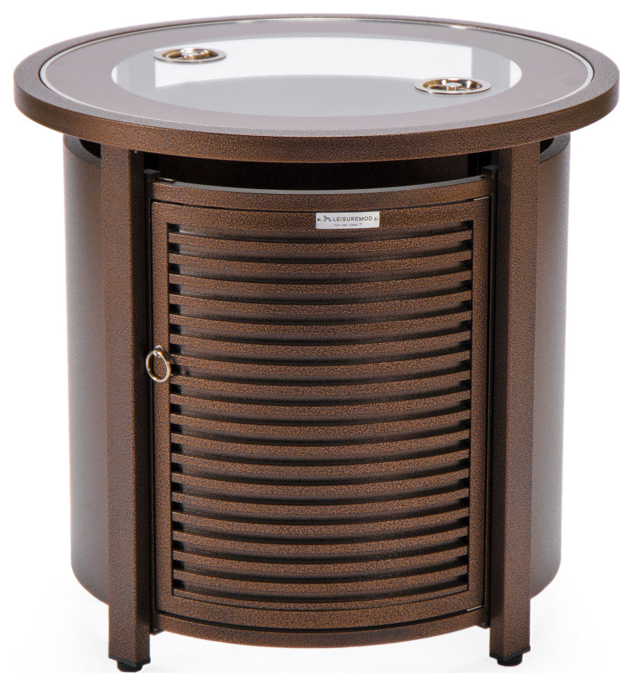LeisureMod Walbrooke Patio Round Tank Holder With Slats Design, Brown