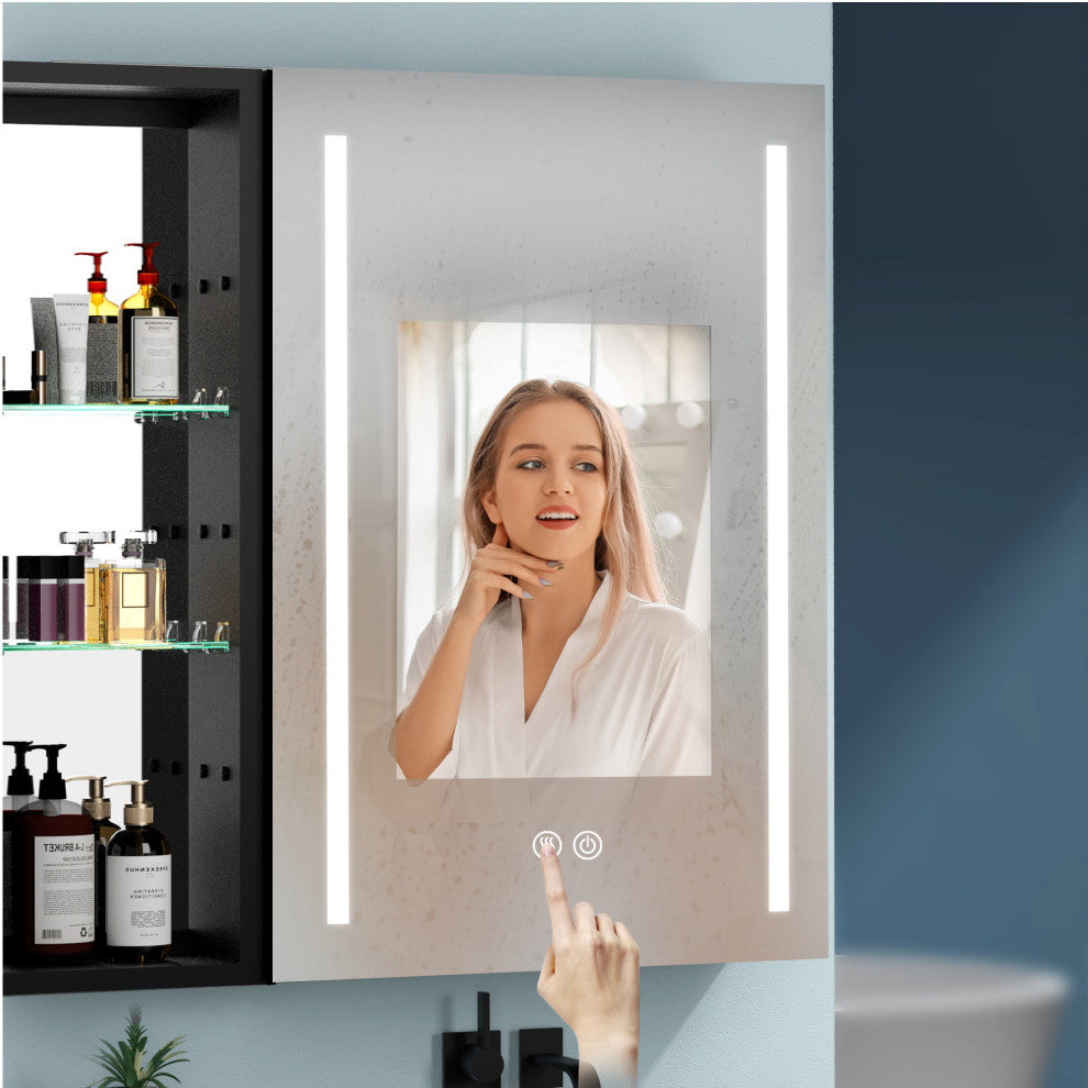 30"  Aluminum Surface Mount Medicine Cabinet with Mirror and Open Shelves