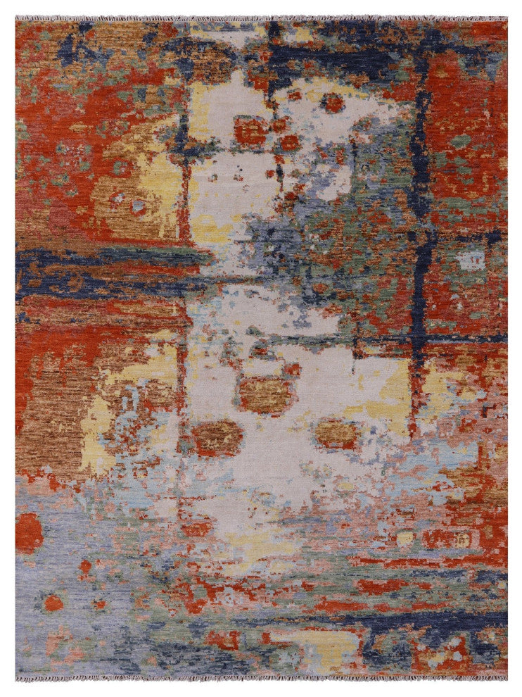 9' 1" X 12' 1" Abstract Handmade Wool Rug Q9391
