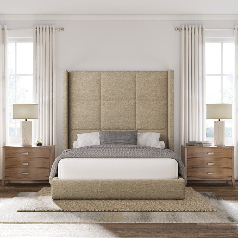 Nativa Interiors Aylet Square Tufted Bed, Flax, King, High 87"