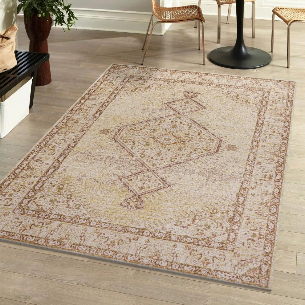 Lila Modern Tribal Medallion Area Rug, Ivory, 4 X 6