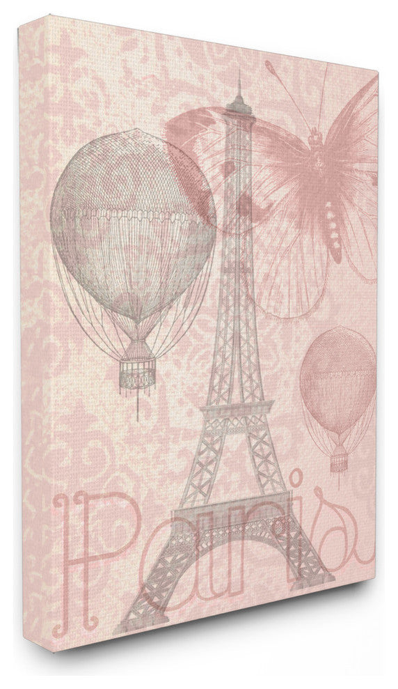 Eiffel Tower Hot Air Balloon Paris, 30"x40", Stretched Canvas Wall Art