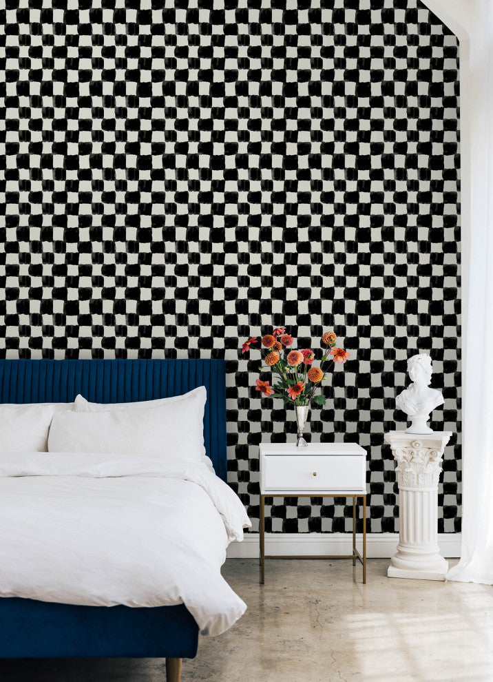 Mr. Kate Tess Watercolor Soft Black Checker Peel and Stick Wallpaper