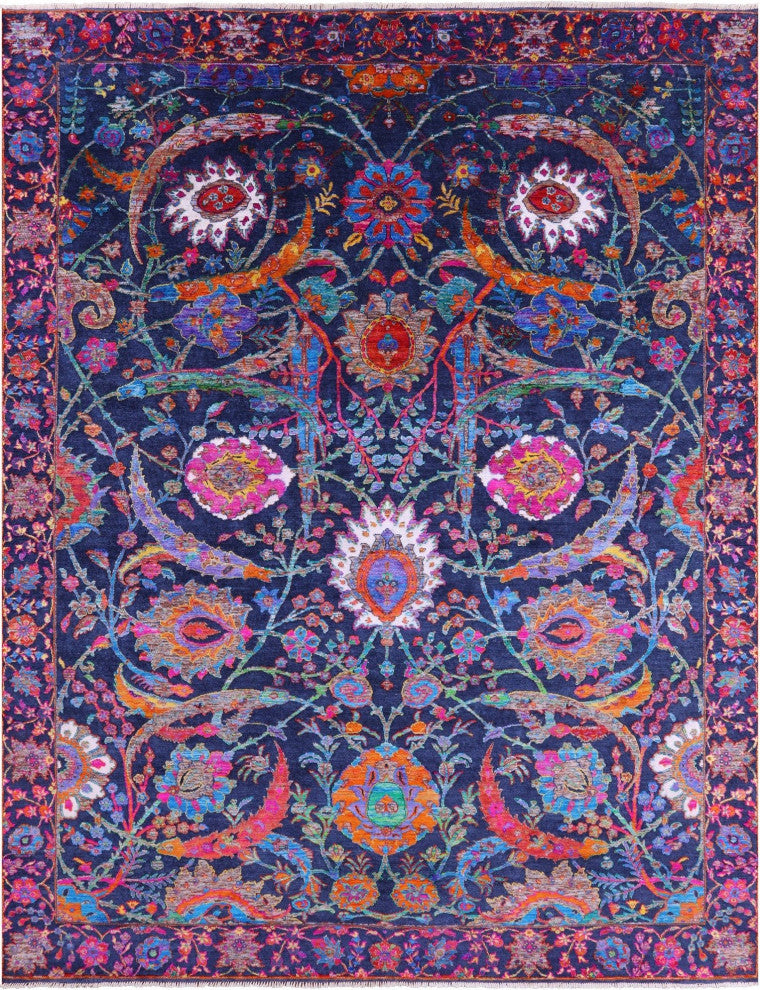 Hand-Knotted Persian Sickle Leaf Design Wool and Silk Rug 9' 0" X 11' 9" Q11852