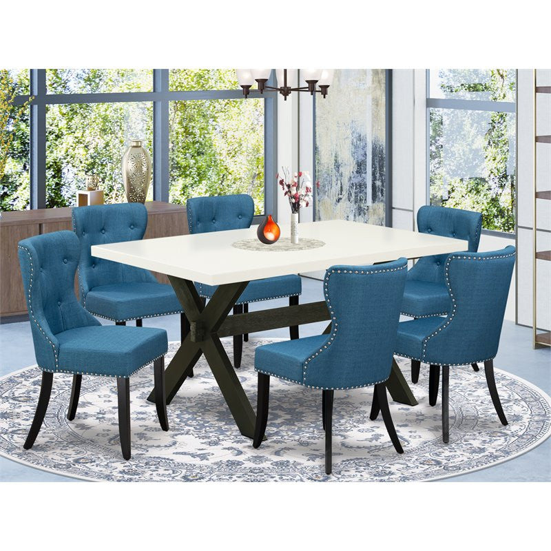 X626Si121-7, 7-Piece Set, 6 Chairs, Table Top and Wooden Cross Legs