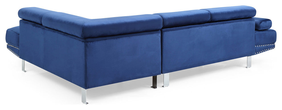 Derek 109" W 2 Piece Velvet L Shape Sectional Sofa, Navy Blue