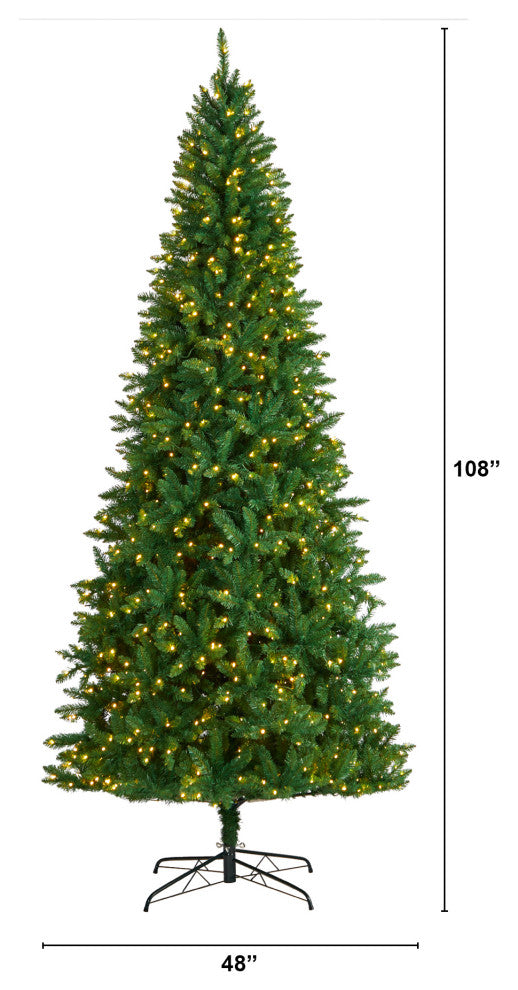9' Green Valley Fir Faux Xmas Tree W/ 800 Clear Lights & 2093 Bendable Branches