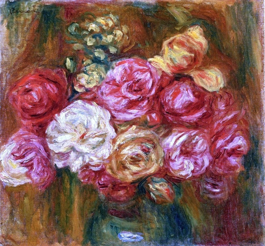 Pierre Auguste Renoir Bouquet of Roses in a Green Vase Wall Decal