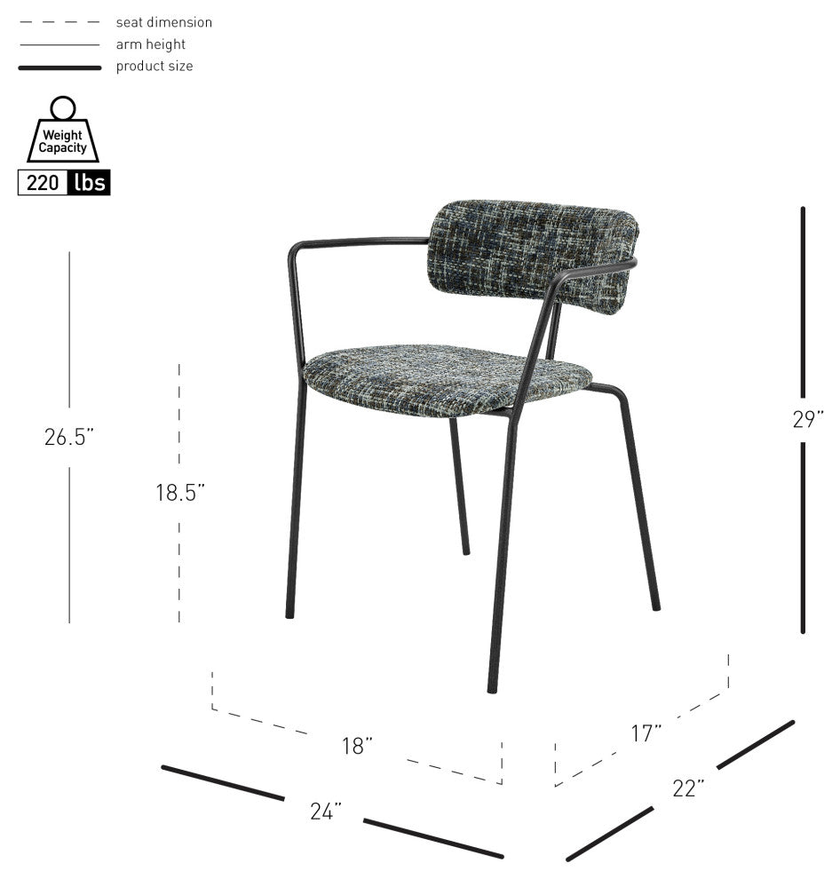 Alivia Fabric Dining Side Arm Chair,, Set of 2, Allure Gray