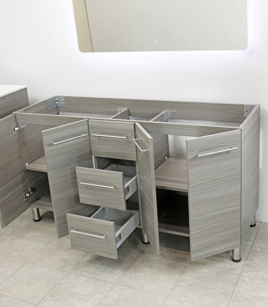 Windbay 60" Free Standing Double Vanity, Taupe Grey, White Stone Flat Countertop