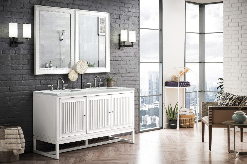 James Martin E645-V60D-GW-3ENC 60" Double Vanity Cabinet Glossy White + Top
