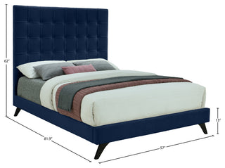 Elly Velvet Upholstered Bed, Navy, Full