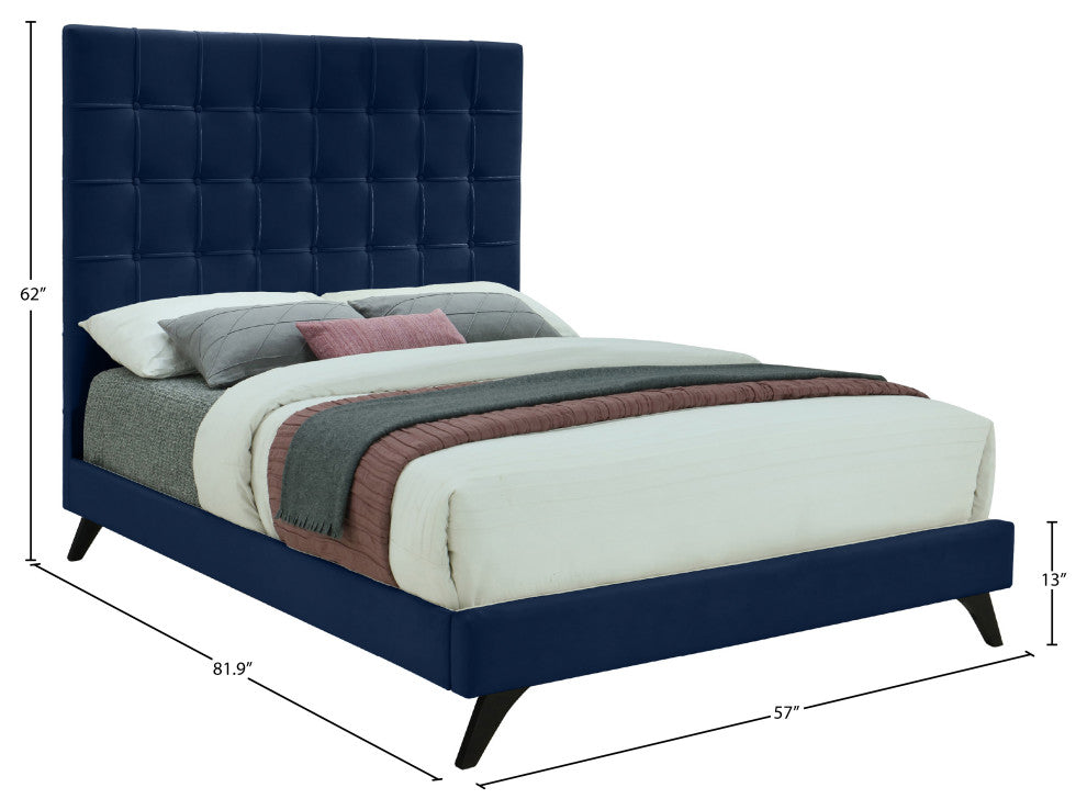 Elly Velvet Upholstered Bed, Navy, Full