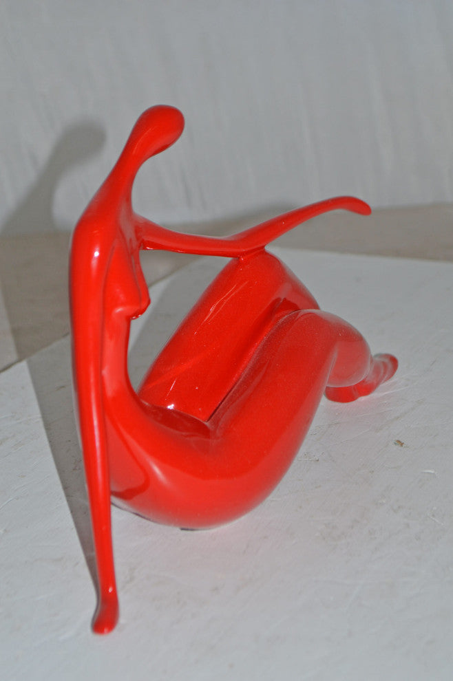 Modern Art Medium Red Women on the Beach Resin Statue - Size: 14" x 4" x 9"H