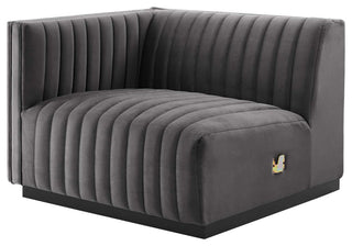 Conjure Channel Tufted Performance Velvet 5-Piece Sectional, Black Gray