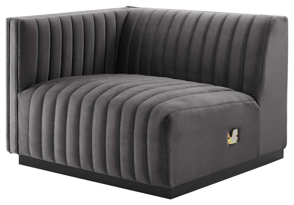Conjure Channel Tufted Performance Velvet 5-Piece Sectional, Black Gray