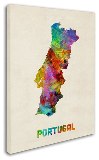 'Portugal Watercolor Map' Canvas Art by Michael Tompsett