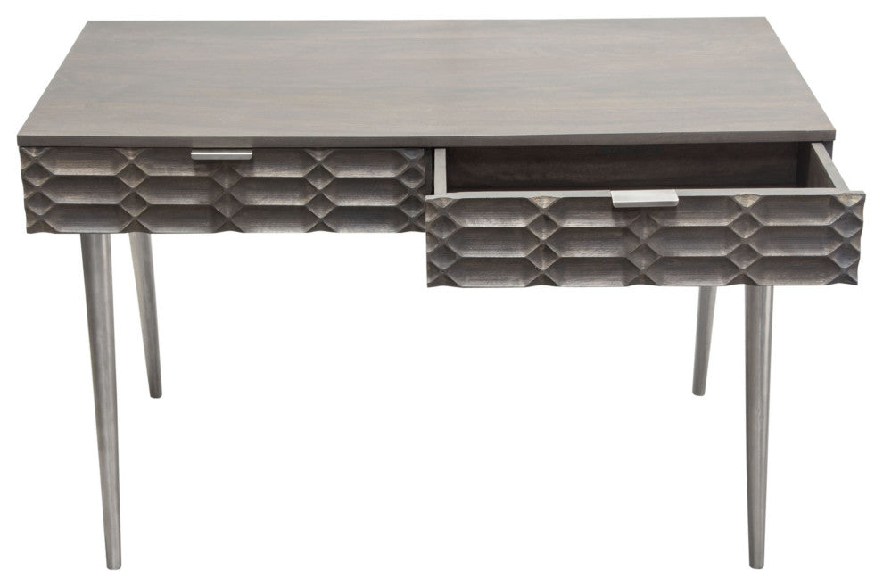 Petra 2-Drawer Writing Desk, Smoke Gray Finish