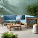 GDF Studio Brava Outdoor 4 Piece V-Shaped Acacia Wood Sectional Sofa Set, Blue