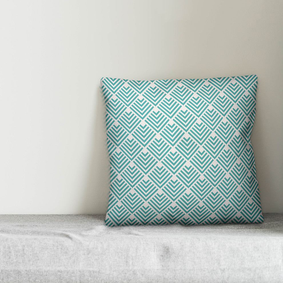 "Teal Diamond Pattern" Outdoor Throw Pillow, 18"x18"